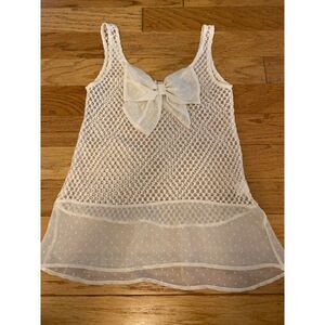 Love Marks women's cream crochet cotton blend tank with front bow size XS